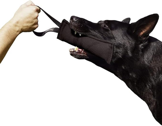 Dingo Gear French Linen tug Toy for Dog, Dog Bumper for Training, Agility, tug of war, Dog bite Pillow for Strong Dog, 1handle 11" Black S00073