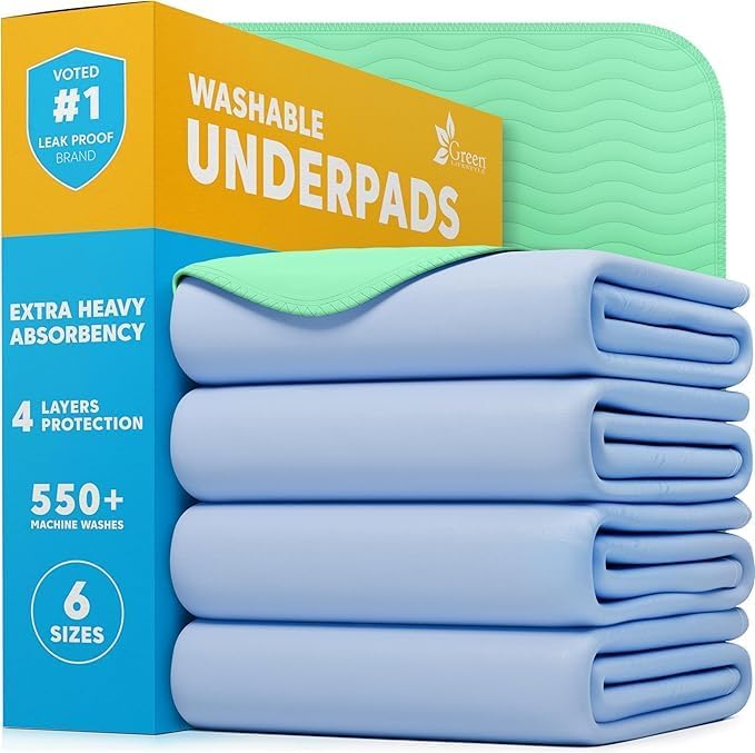 GREEN LIFESTYLE® Washable Underpads - Heavy Absorbency Reusable Bedwetting Incontinence Pads for Kids, Adults, Elderly, and Pets - Toddler Mattress Pads for Bed, Sofa, Floor (Pack of 4 - 34x36)
