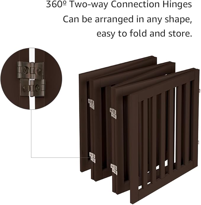 unipaws 120" Extra Wide Pet Gate, Free Standing Dog Gate for Doorways, Stairs, Foldable Puppy & Room Divider, Wooden Playpen for The House, Indoor Use (24" H, Espresso)