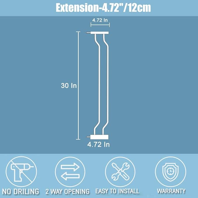 Extra Wide Baby Gate 4.72in Extensions Walk Through Baby Gate Pressure Mount Auto Close Child Safety Gates (White, Extension-4.72"/12cm)