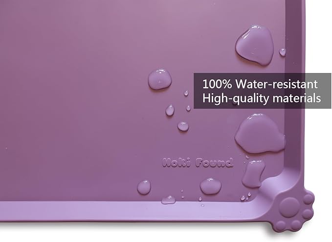 Hoki Found Large High-Sided Silicone Pet Food Tray - Non-Slip Bowls Placemat - Dog and Cat Feeding Mat - Waterproof - Amethyst