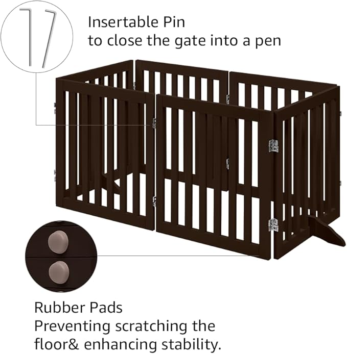 unipaws 120" Extra Wide Pet Gate, Free Standing Dog Gate for Doorways, Stairs, Foldable Puppy & Room Divider, Wooden Playpen for The House, Indoor Use (24" H, Espresso)