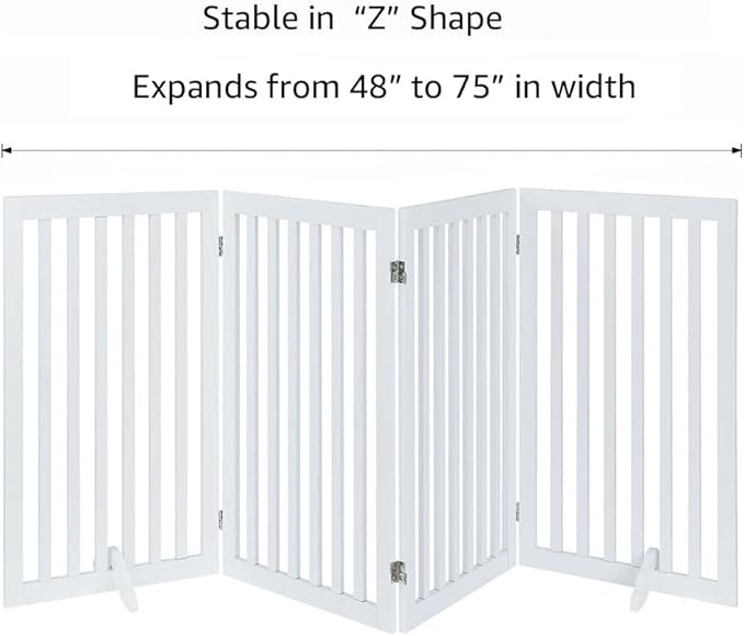 unipaws 36”H Free Standing Pet Gate for Dog Cat, Tall Wooden Dog Gates for Doorway, Stairs, Foldable Pet Fence for The House, Expandable Barrier, Indoor Use, White
