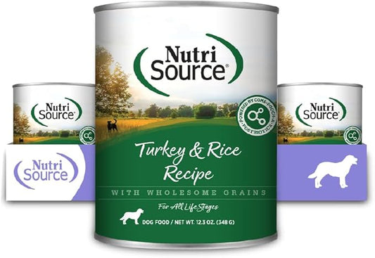 NutriSource Turkey & Rice Recipe Dog Food, Premium Wet Dog Food, 12.3 Ounce (Pack of 12)