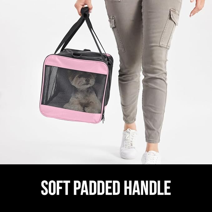 GORILLA GRIP Cat Carrier Travel Bag Up to 15 Lbs, Soft Collapsible Small Dog Carriers, Top and Side Entry Breathable Mesh, Grip Feet on Underside, Cozy Washable Waterproof Pad, Portable Kennel, Pink