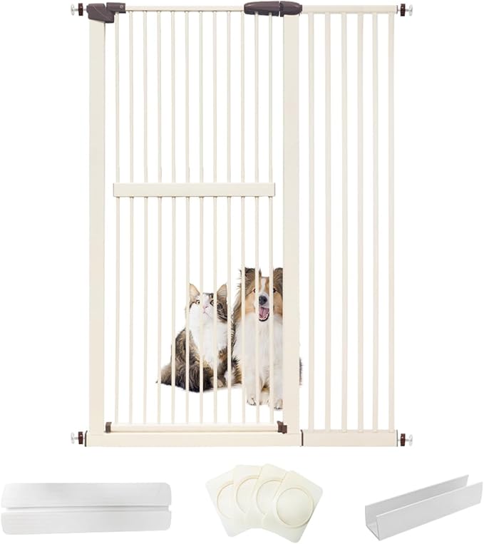 Lumizone Extra Tall Cat Gate 61.02" High Pressure Mounted Extra Wide 42.52"-46.64" (17Sizes) 1.37" Gap No Drilling Auto-Close Tall Pet Gate for Dogs (Cream, 42.52"-46.64"/108-118cm)