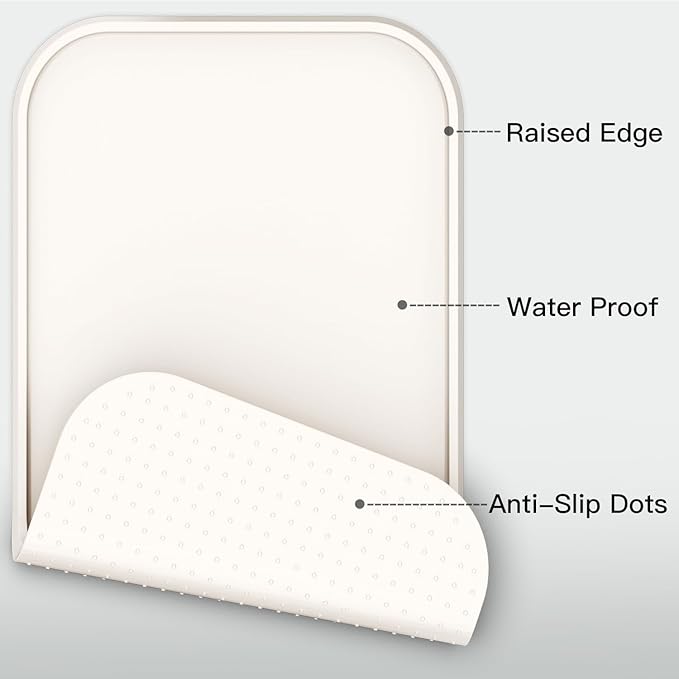 Pet Feeding Mat [Warped Resistant Raised Edge], Water-Proof Silicone Placement for Food Water Bowls, Anti-Slip Base Protect Floor, BPA-Free&Dishwasher-Safe [23.5x13.5inch Large, White Sand]