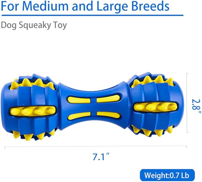 AUSCAT Teething Dog Chew Toys, Durable Squeaky Dog Toys, Rubber Chew Toys for Dogs, Dumbbell Shape, Blue