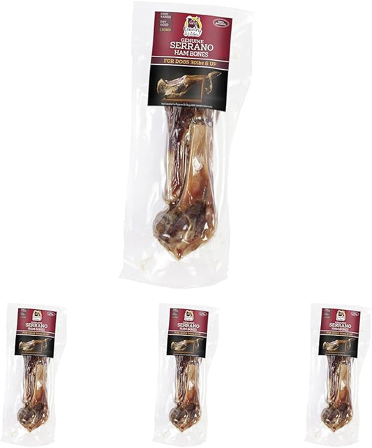 Country Kitchen Genuine Serrano Ham Bone, 100% Natural, Dry Aged, for Medium Sized Dogs, Pack of 4