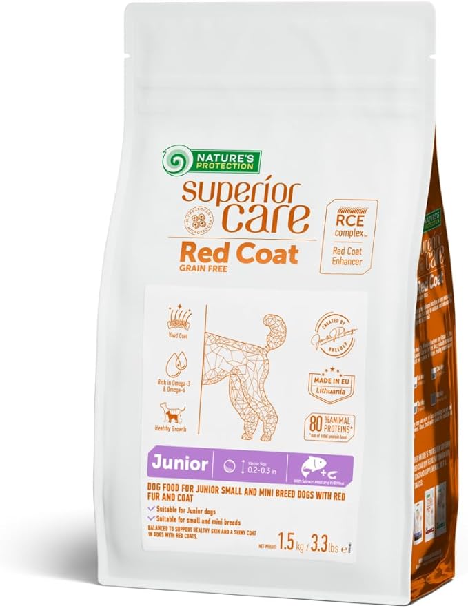 Nature's Protection Grain Free Dry Puppy Food for Small Breed - High Protein & Tear Stain Formula - Small Dog Food Kibble for Red Fur Puppies (Superior Care - Salmon, 3.3 lb)