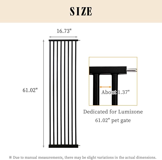 Lumizone Extra Tall Cat Gate Extension Kit 61.02" High Pressure Mounted 16.73" Extra Wide 1.37" Gap No Drilling Tall Pet Gate for Dogs (Black, 16.73"/42.5cm)