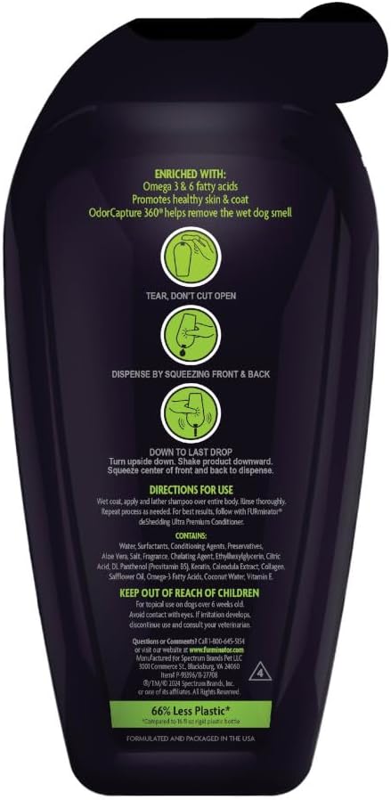 FURminator DeShedding Shampoo Squeezable Pouch,16 Fluid Ounces, Moisturizing Deshedding Shampoo for Dogs in Self-Sealing,Spill-Resistant Pouch Helps Reduce Excess Shedding and Nourishes Skin and Coat