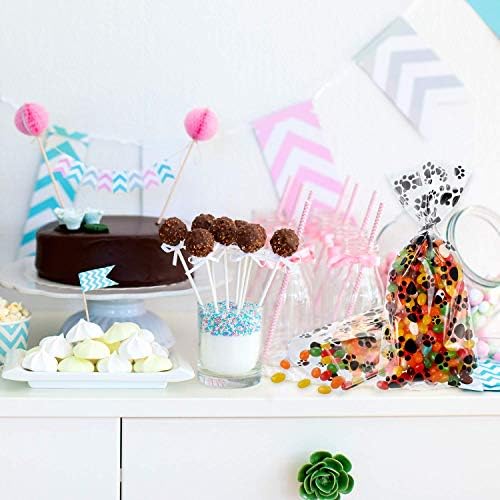 Blulu 100 Pieces Dog Treat Bags Puppy Party Favor Pet Paw Cone Cellophane Bags Candy Heat SealableDog Paw Gift with 100 Pieces Silver Twist Ties for Pet Cat Treat Party Favor(Black)