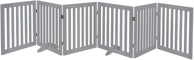 unipaws 120" Extra Wide Pet Gate, Free Standing Dog Gate for Doorways, Stairs, Foldable Puppy & Room Divider, Wooden Playpen for The House, Indoor Use (24" H, Grey)