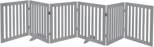 unipaws 120" Extra Wide Pet Gate, Free Standing Dog Gate for Doorways, Stairs, Foldable Puppy & Room Divider, Wooden Playpen for The House, Indoor Use (24" H, Grey)