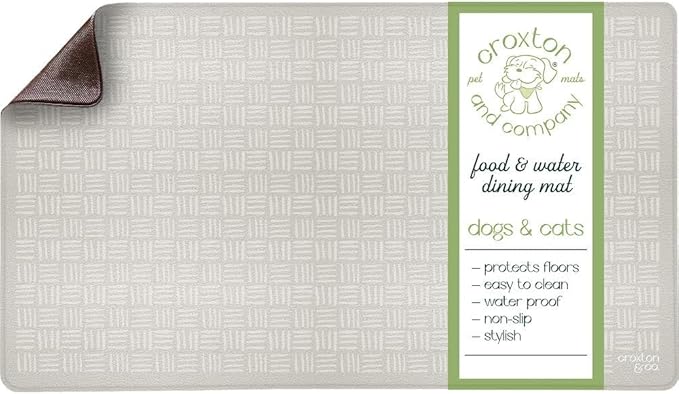 CROXTON & CO. Non-Slip Faux Leather Pet Feeding Mat for Dog Bowls | Large Bowl Mat for Food and Water | Durable, Easy-to-Clean Pet Food Mat for Floors | Size: 12"x18"