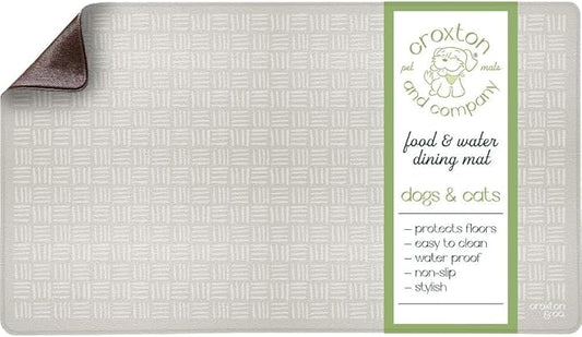 CROXTON & CO. Non-Slip Faux Leather Pet Feeding Mat for Dog Bowls | Large Bowl Mat for Food and Water | Durable, Easy-to-Clean Pet Food Mat for Floors | Size: 12"x18"