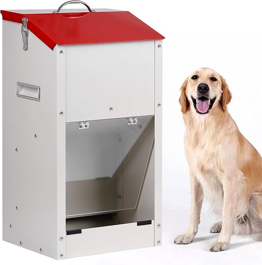 Galvanized Automatic Dog Feeder Large Breed Dog Food Dispenser for Large Dogs, 25lbs Outdoor Pets Feeder Gravity Food Feeder, US Patent Pending