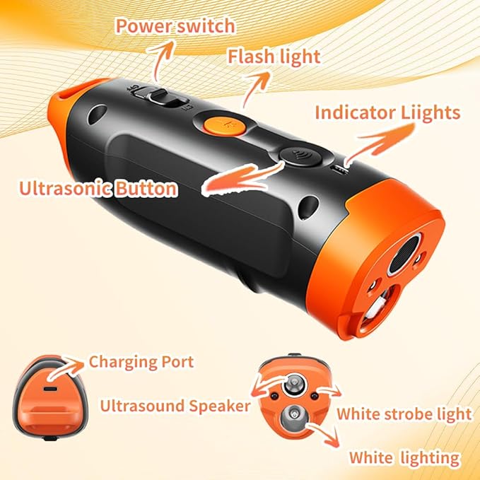 Ultrasonic Dog Bark Deterrent and Training Device with Flashing Light Dog Whistle to Stop Barking Neighbors Pet, Anti Barking Device for Dogs Up to 39 Feet, Compact and Portable