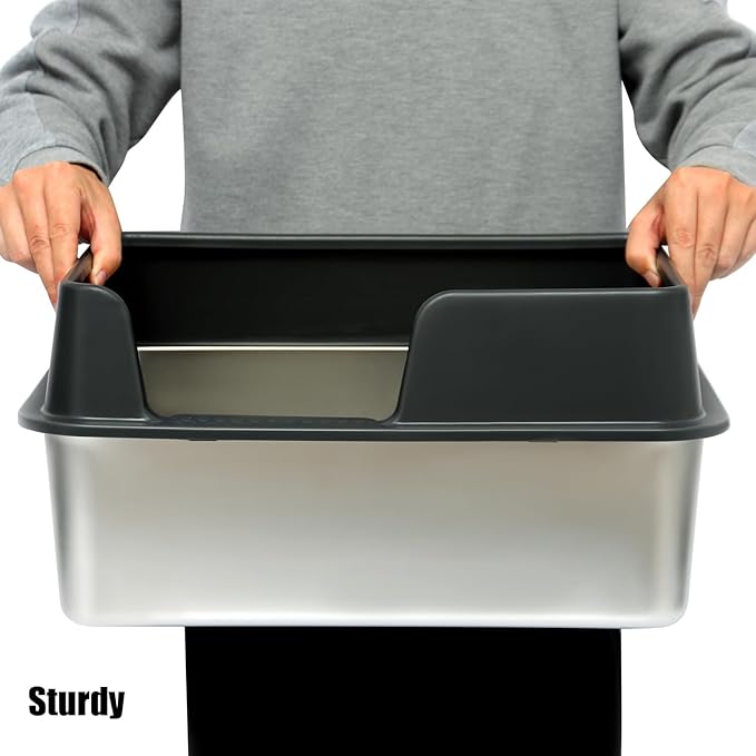 Kichwit Stainless Steel Cat Litter Box with High Sides Easy to Clean, Smooth Surface, Rust Resistant, 19.8" x 13.8" x 10" (with Lid)