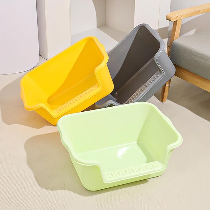 Small Cat Litter Box with High Sides,Cat Litter Pan Tray,High Wall Kitty Litter Box with Anti-Leakage Top Low Entry for Indoor Senior Cats & Multi Cats,Non-Sticky,Easy to Clean (Grey)