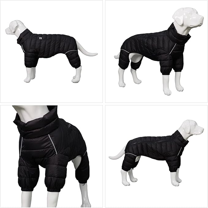 Lovelonglong Dog Coat Dog Warm Jacket, 4 Legs Covered Waterproof Windproof Reflective Warm Dog Vest, Zippered Adjustable Outdoor Dog Snow Jacket for Small Medium Large Dogs Black XL