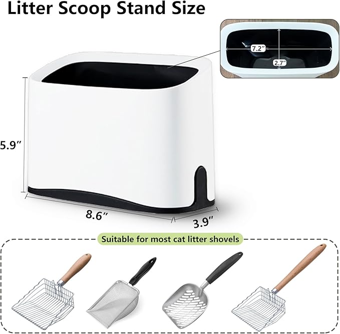 Cat Litter Scoop Holder, Universal Scooper Storage for Any Kitty Shovel, Durable Removable Scoop Stand with 2 Rolls of Garbage Bags, Suitable for Most Metal and Plastic Litter Scooper, White