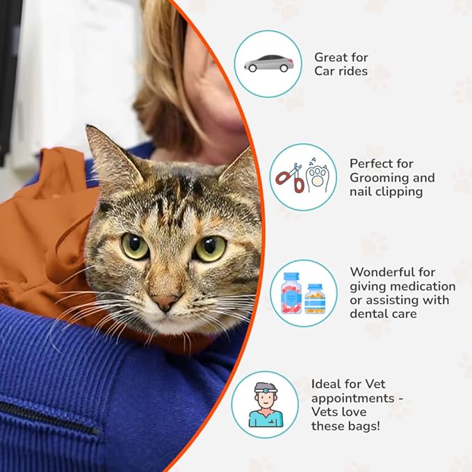 Cat-in-the-Bag Cozy Comfort Carrier - Small Caramel Pet Carrier for Cat and Cat Restraint for Medication Administration, Nail Clipping, Travel, Vet Visits, and Dental Care
