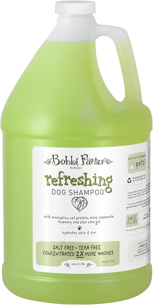 Bobbi Panter Refreshing Dog Shampoo, Hydrates & Soothes Skin & Fur, Minimizes Itching & Dander, Eucalyptus Mint Scent - 30:1 Concentrated Formula, Made in USA, Trusted by Professional Groomers, 1 Gal.