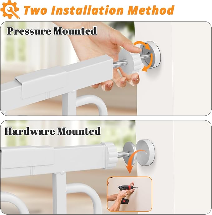 Extra Wide Baby Gate with Door 61.3-65.2 Inch Pressure Mounted, Auto Close Child Baby Gates for Doorways No Drill, Walk Through Dog Gate Indoor for The House, White