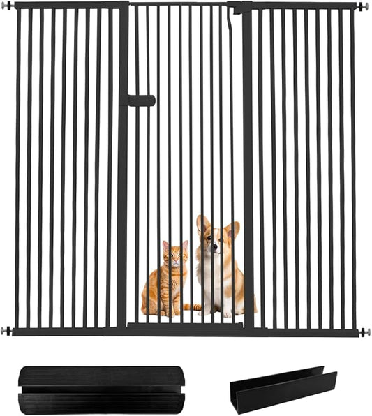 Lumizone Extra Tall Cat Gate 61.02" High Pressure Mounted Extra Wide 2025 New (17 Sizes) 1.37" Gap No Drilling Auto-Close One-Handed Operation Tall Pet Gate for Dogs(Black, 63.39"-67.71"/161-171.5CM)