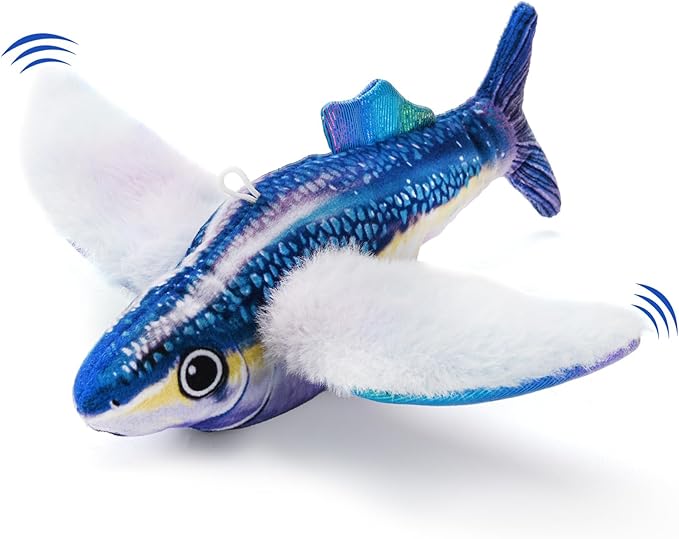 AUSCAT Flappy Fish Cat Toy, Simulated Chirping Floppy Fish Cat Toy Flapping Wings, Rechargeable，Interactive Catnip Toys for Indoor Cats (No Flying)