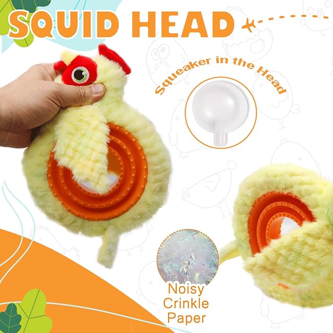 Chicken Plush Tug of War Dog Toy, Stuffed Crinkle Dog Squeaky Toy with Slow Feeder Puppy Chew Toy for Small Medium Large Dogs