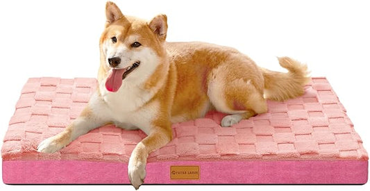 Patas Lague Orthopedic Dog Bed Medium Size Dog 30''X20'', Waterproof Soft Warm Comfortable Egg Crate Foam Medium Pet Beds Mat with Removable Washable Cover and Nonskid Bottom, Pink