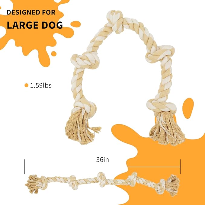 Bmag Dog Toys for Aggressive Chewers, Tough Rope Chew Toys for Medium Large Dogs,Heavy Duty Tough Dog Tug of War Toy with 5 Knots for Teeth Cleaning