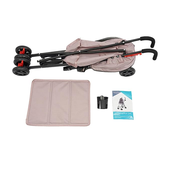 Pet Stroller, Foldable Pet Stroller with Weather Cover, Dog Cat Strolling Cart with 360° Wheels & Brakes for Small and Medium-Sized Dogs or Cats (Pink)