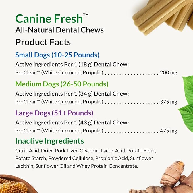 ULTIMATE PET NUTRITION Canine Fresh Dental Chews, Dental Dog Treats, Oral Care and Hygiene Sticks, Soothes Gums, Vet Developed, 30 Chews (Small)