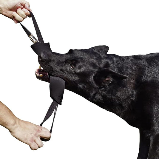 Dingo Gear French Linen tug Toy for Dog, Dog Bumper for Training, Agility, tug of war, Dog bite Pillow for Strong Dog, 2handles 11" Black S00074