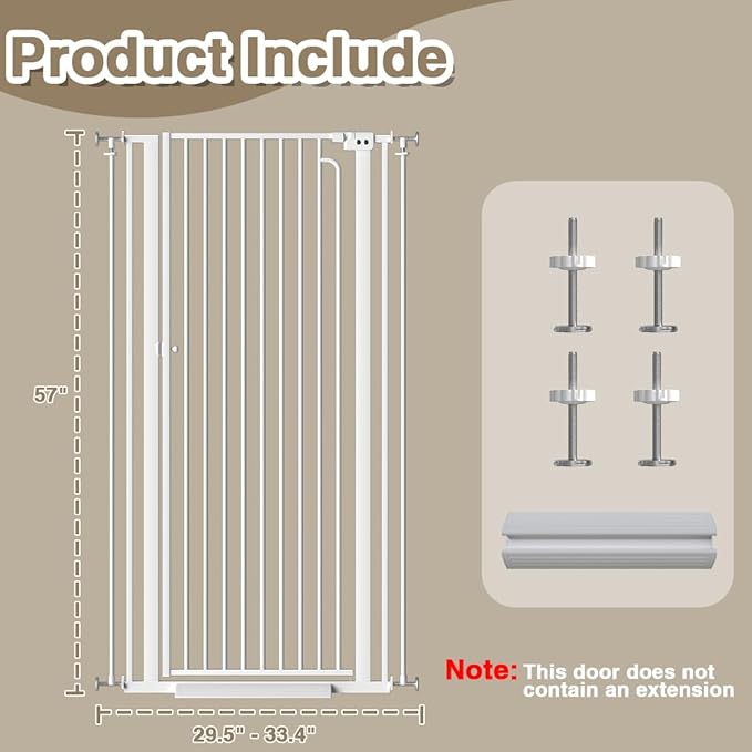 57" Extra Tall Cat Gate for Doorways, 29.5"-33.4" Tall Pet Gates for Cats Walk Through, Auto Close High Baby Gates with Door, Child Safety Gate Indoor Stairs, Cat Proof Gate for Dogs, White