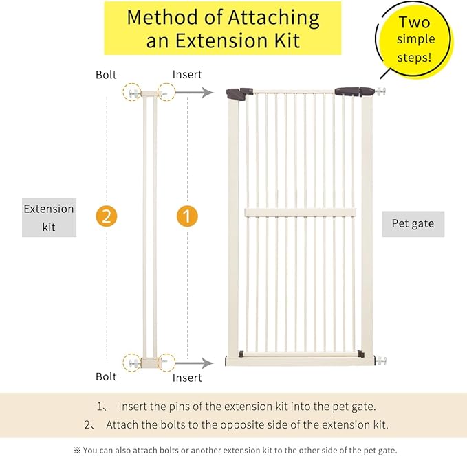 Lumizone Extra Tall Cat Gate Extension Kit 61.02" High Pressure Mounted 4.13" Extra Wide 1.37" Gap No Drilling Tall Pet Gate for Dogs (Cream, 4.13"/10.5cm)