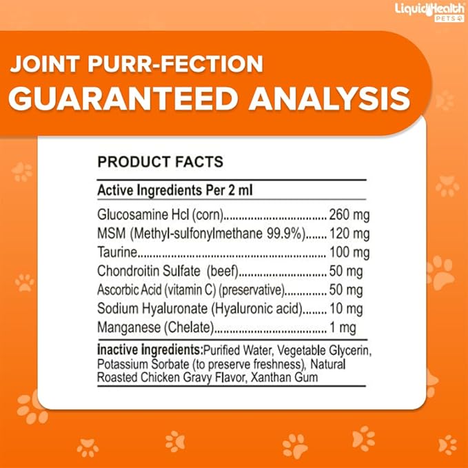 LIQUIDHEALTH Pets Liquid Cat Glucosamine Joint Purr-Fection - Hip & Joint Health Relief Support, Chondroitin Feline Droppers for Senior Older Adult Cats & Kittens - Made in The USA (3 Pack)