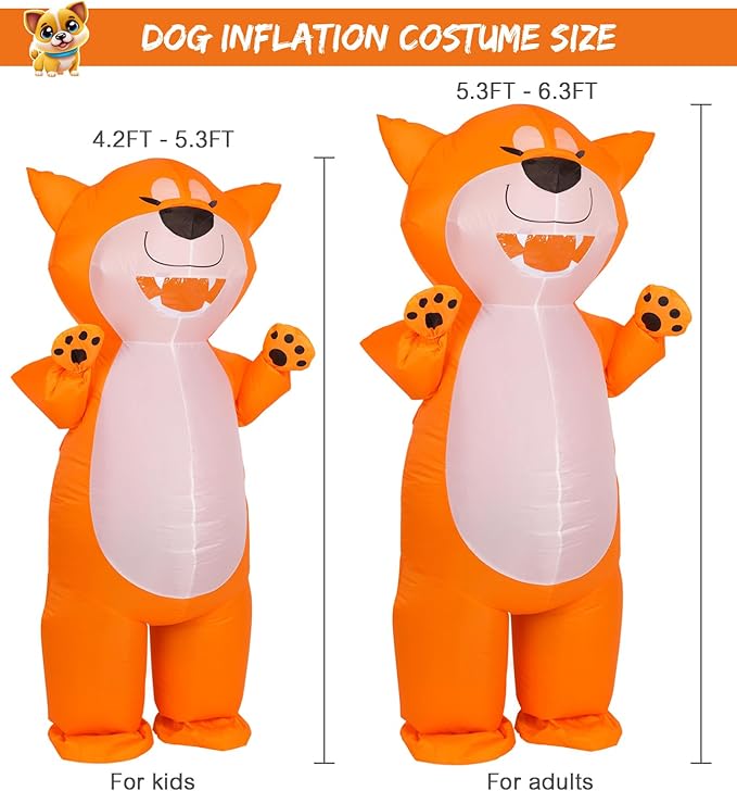 M MH ZONE Inflatable Dog Costume for Adults & KidsFunny Cosplay Blow Up Suit for Halloween Party