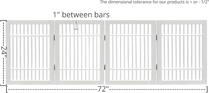 Pet Dog Gate Strong and Durable Freestanding Folding Acacia Hardwood Portable Wooden Fence Indoors or Outdoors by Urnporium (White Pet Gate, 4 Panel 24" Tall)