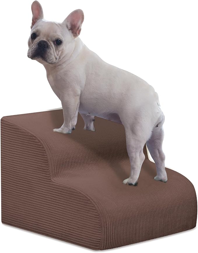Dog Stairs & Steps for High Beds, 2 Steps High Density Foam Waterproof Dog Ramp for Small Dogs and Cats, Pet Stairs with Washable Cover for Bed, Couch, Sofa and Car, Coffee (H: 11.8")