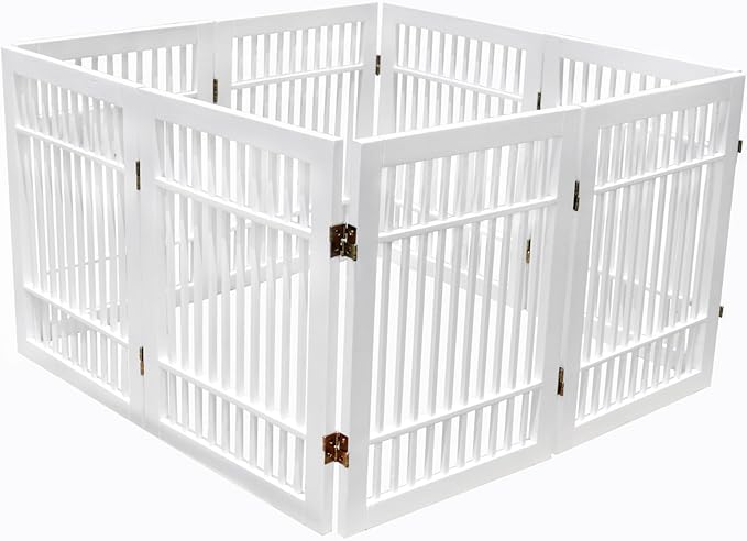 Pet Dog Gate Strong and Durable Freestanding Folding Acacia Hardwood Portable Wooden Fence Indoors or Outdoors by Urnporium (White Pet Gate, 8 Panel 24" Tall)