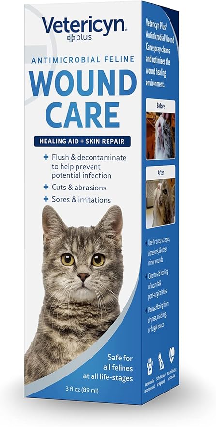 Vetericyn Plus Cat Wound Care Spray | Feline Healing Aid and Skin Repair for Wounds, Sores, and Abrasions, Provides Itch Relief for Cats Irritated Skin. 3 Ounces
