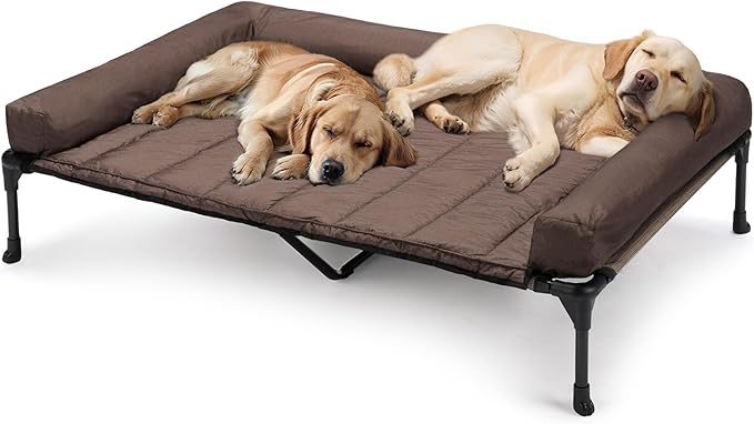 Veehoo Cooling Elevated Dog Bed Add Removable Waterproof Bolster Cushion Mat, Raised Pet Cot with Breathable Teslin Mesh, No-Slip Feet, Dog Sofa Bed for Indoor Outdoor, XXLarge, Brown CWC2331B