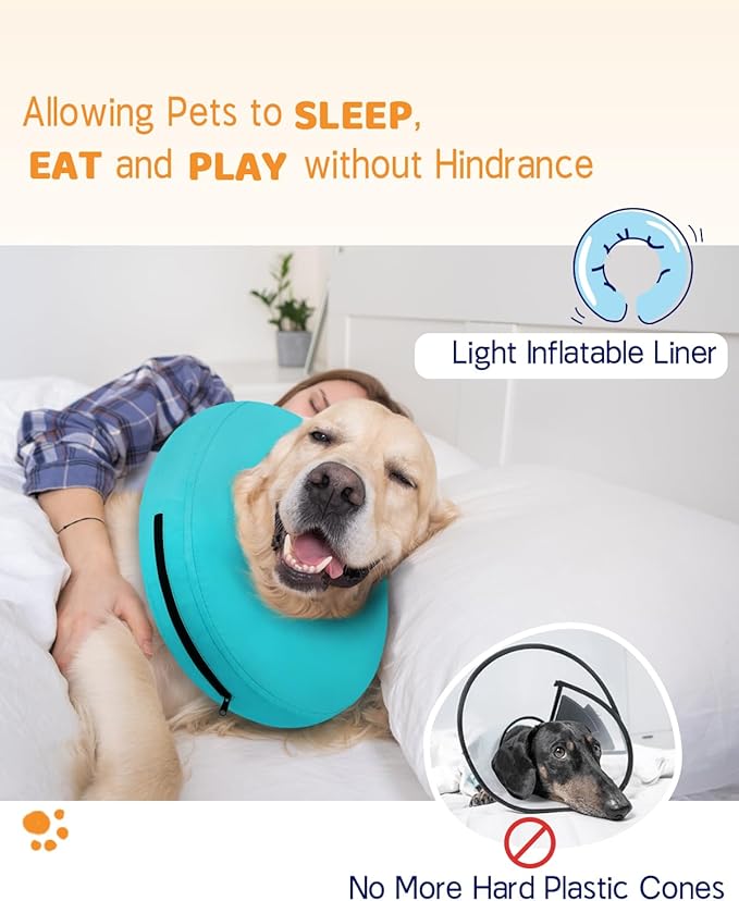 Supet Inflatable Dog Cone Collar Alternative After Surgery, Doggie Neck Donut Collar Recovery ECollar for Post Surgery, Soft Dog Cone for Small Medium Puppies Cats
