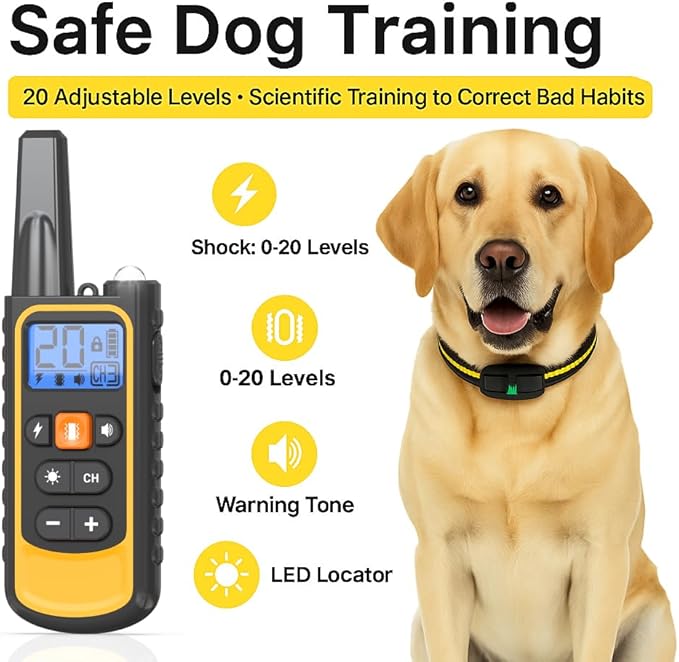 Waterproof Dog Shock Collar with Remote 3300 FT – 3 Modes Beep Vibrate Static, LED Light, 20-Level Adjustable, Rechargeable Training Collar for Small Medium Large Dogs 8-120 lbs
