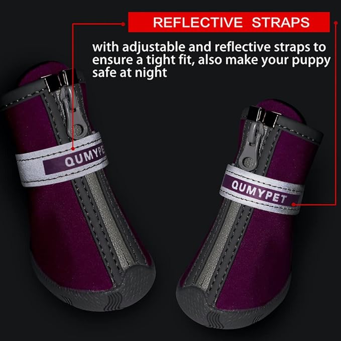 QUMY Dog Shoes for Small Dogs, Puppy Dog Boots & Paw Protector for Winter Snow Day, Summer Hot Pavement, Waterproof in Rain Weather, Ourdoor Hiking, Indoor Hardfloors Skid-resistant Sole Purple Size 3
